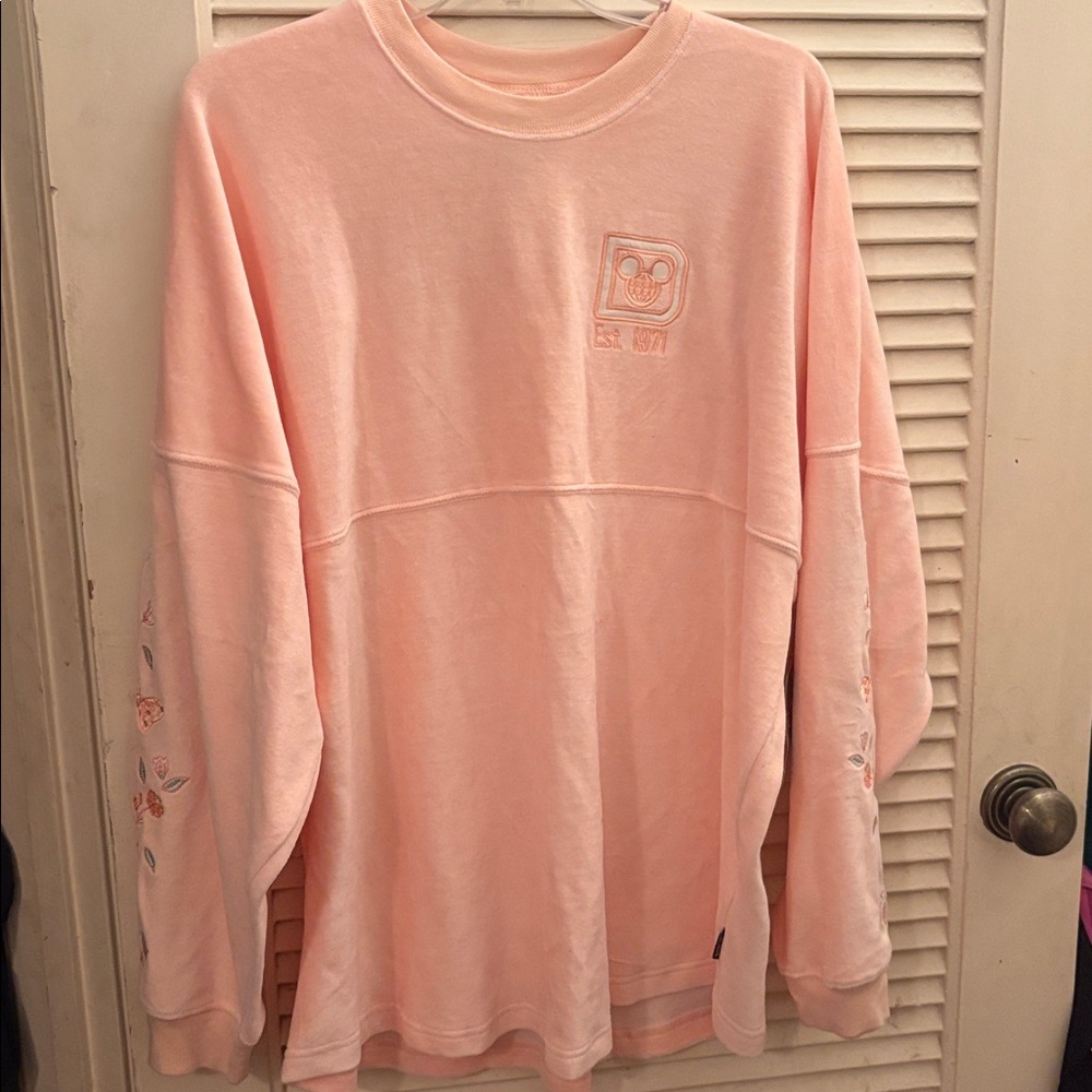 Walt Disney World Spirit Jersey L Pastel Pink Terry Floral Embroidered Boho